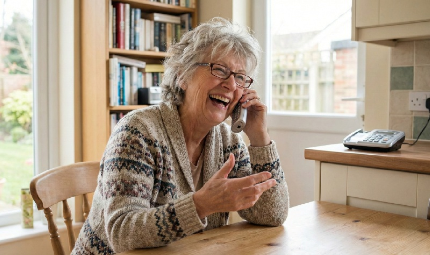 Senior smiling on phone